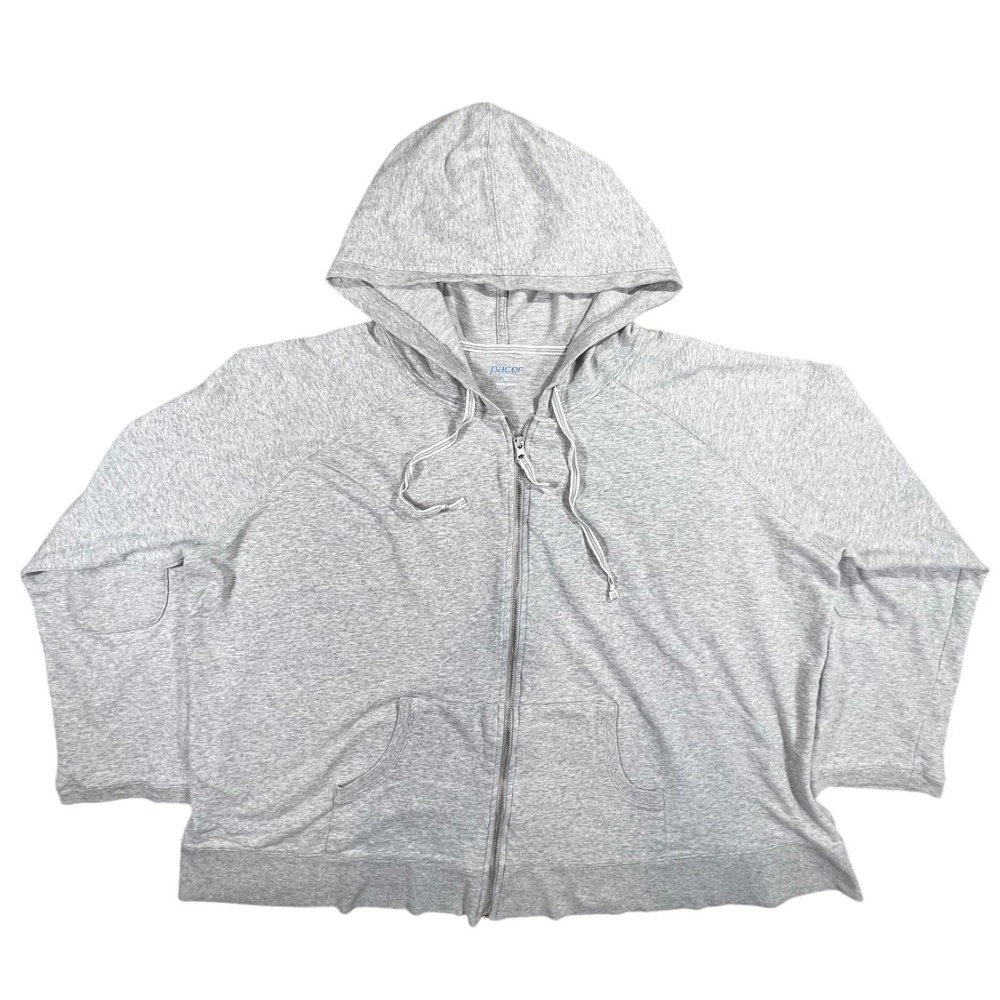 Pacer Woman Gray Full Zip Hoodie Sweatshirt Plus Size 3X Cotton Blend‎ Cozy
